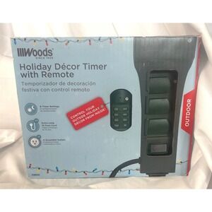Woods Holiday Decor Timer 6-Outlet Outdoor Remote Control Black 59850 10ft Cord